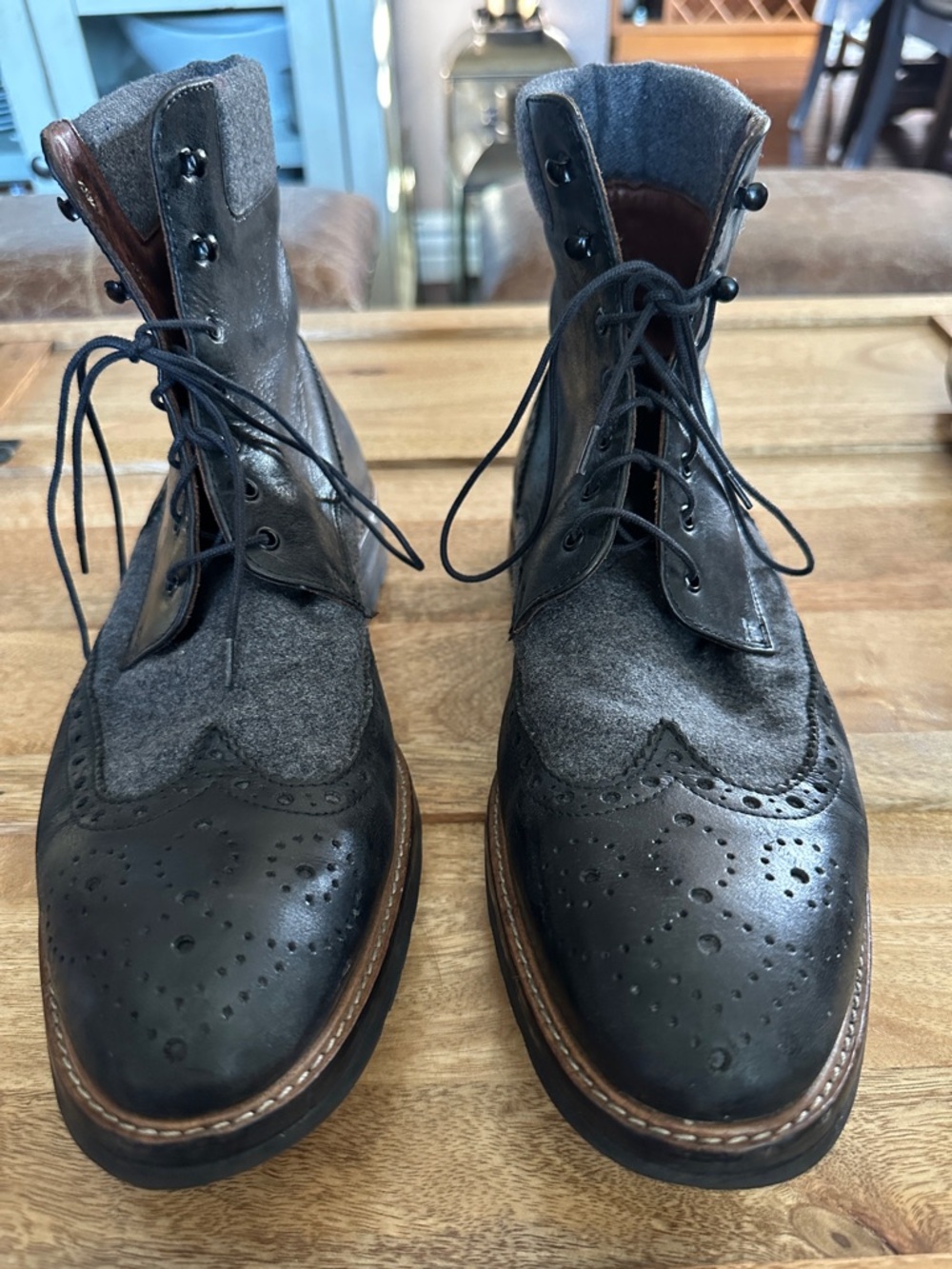 Saks Fifth Avenue Charcoal Gray Two-Tone Wingtip Chukka Boots